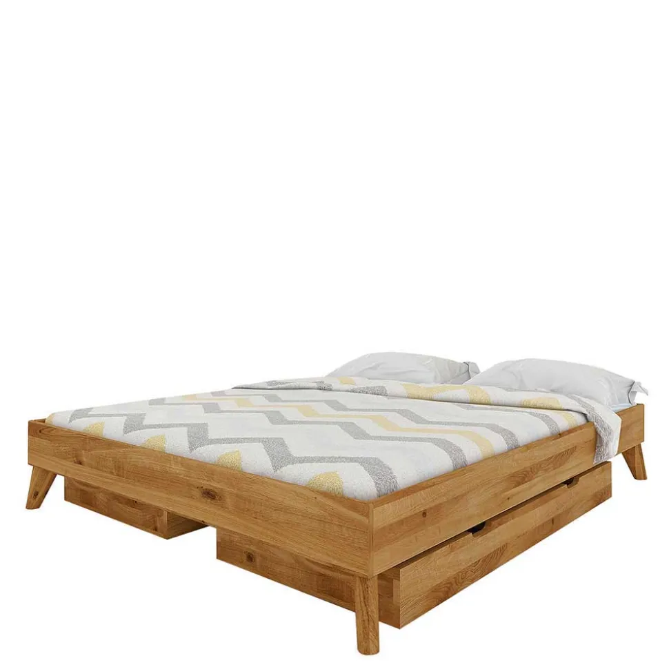 Kopfteilloses Wildeiche Ehebett mit Bettkasten - Eavy