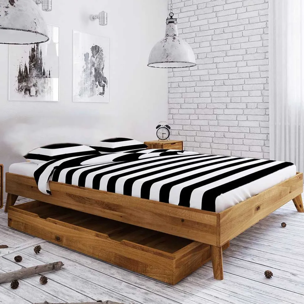 Kopfteilloses Wildeiche Ehebett mit Bettkasten - Eavy
