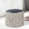 Kunstfell Pouf in Hellgrau mit Cord Dunkelgrau - Valbera