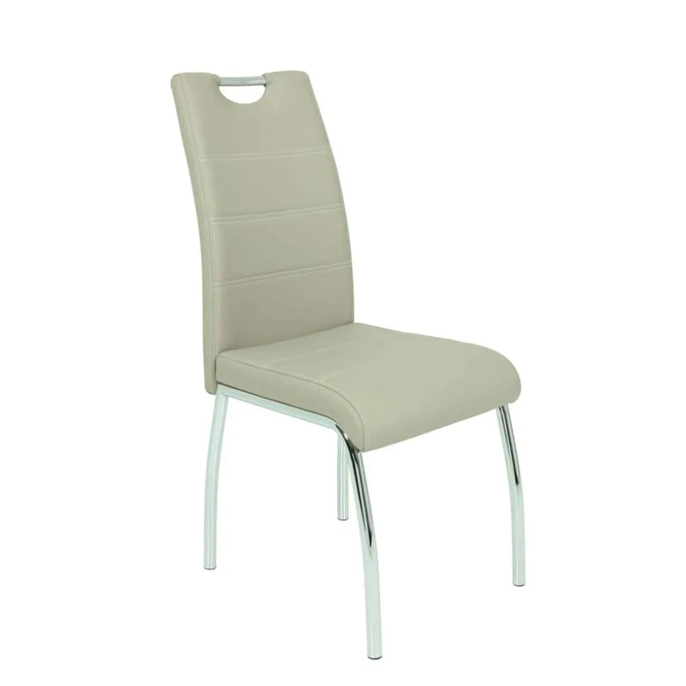 Kunstleder Essstuhl in Beige & Chrom - Jenna (Set)