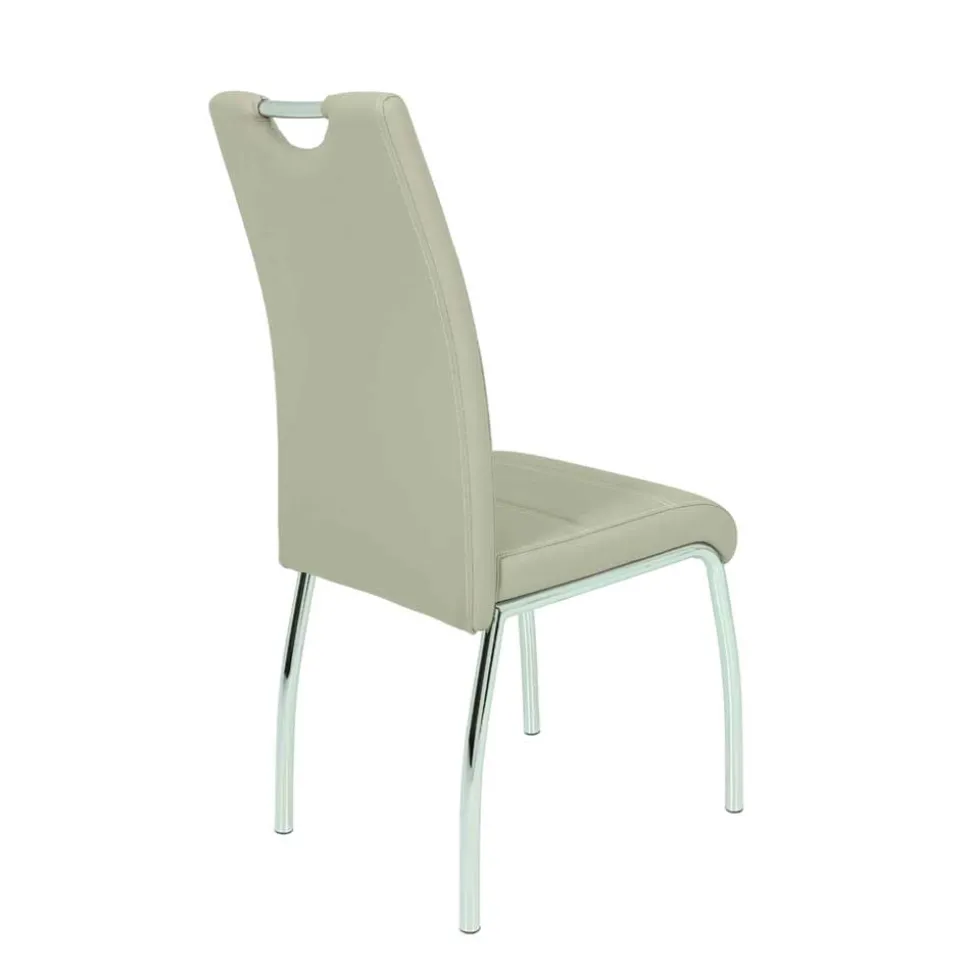 Kunstleder Essstuhl in Beige & Chrom - Jenna (Set)