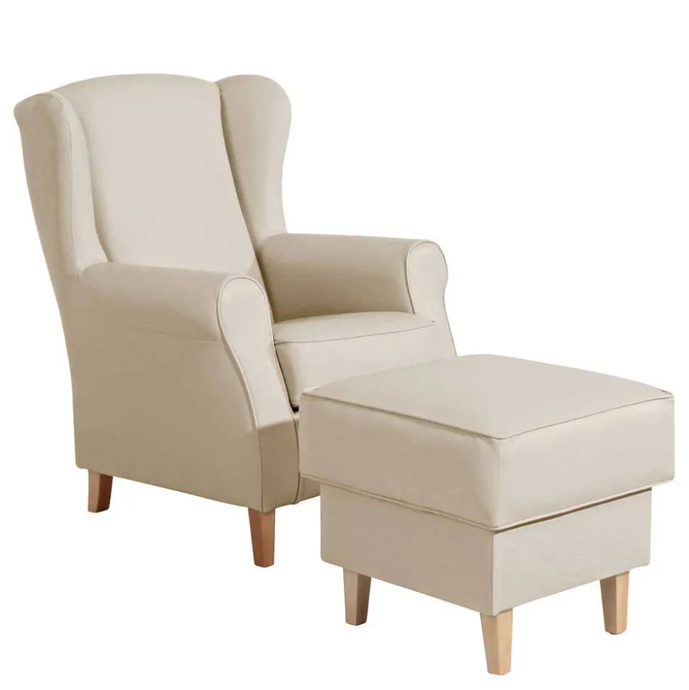 Kunstledersessel in Beige mit Buche Natur - Charleen