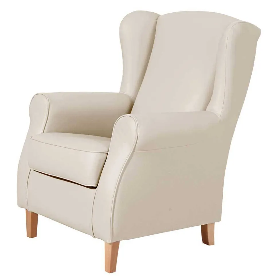 Kunstledersessel in Beige mit Buche Natur - Charleen