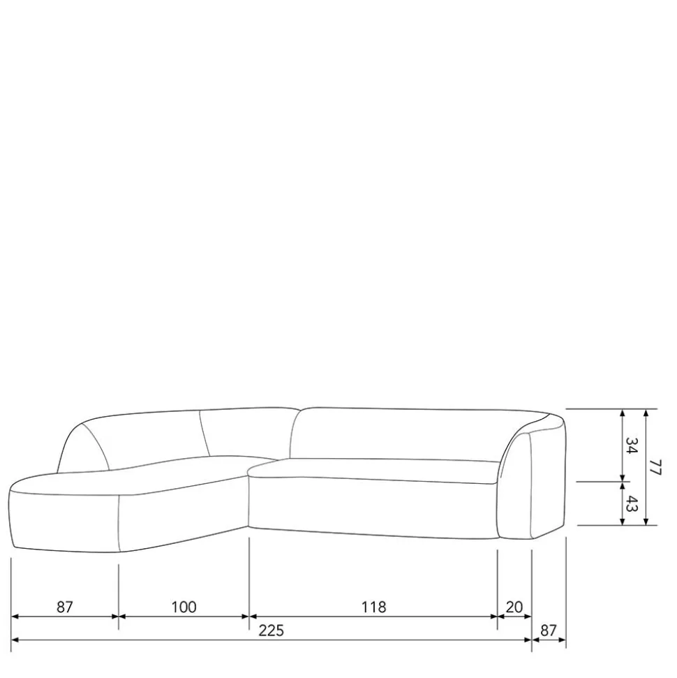 L Sofa im Skandi Design in Grau Chenille - Grandessa