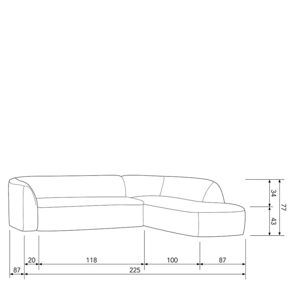 L Sofa im Skandi Design in Grau Chenille - Grandessa