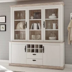 Landhaus Buffet Schrank in Weiß Pinie Nedita 184 cm breit