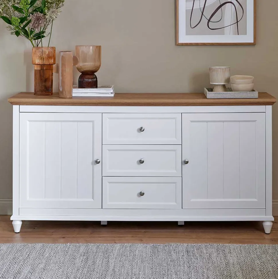 Landhaus Sideboard in Weiß und Eiche - Smaly
