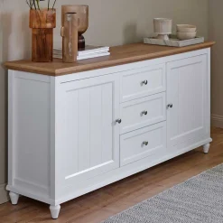 Landhaus Sideboard in Weiß und Eiche - Smaly