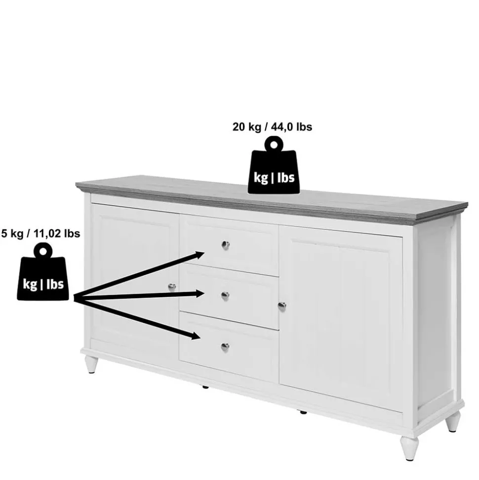 Landhaus Sideboard in Weiß und Eiche - Smaly