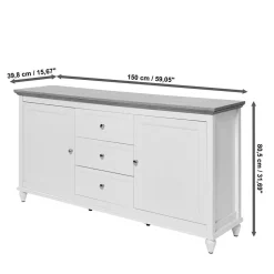 Landhaus Sideboard in Weiß und Eiche - Smaly