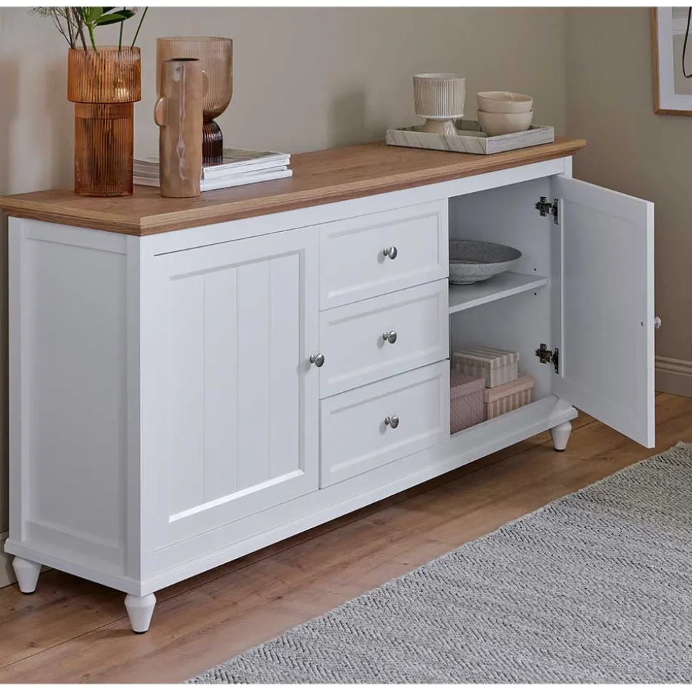 Landhaus Sideboard in Weiß und Eiche - Smaly