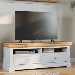 Landhaus TV Board in Weiß & Kiefer Natur - Saluts