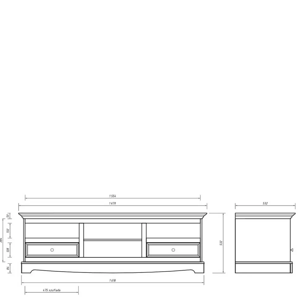 Landhaus TV Lowboard in Weiß lackiert - Indico