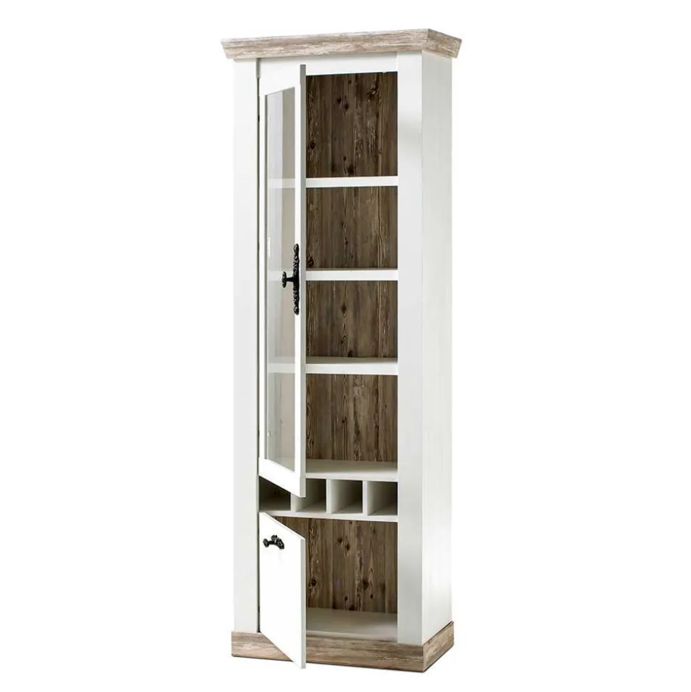 Landhaus Wohnzimmer Möbel Set Nedita in Weiß & Pinie (vierteilig)