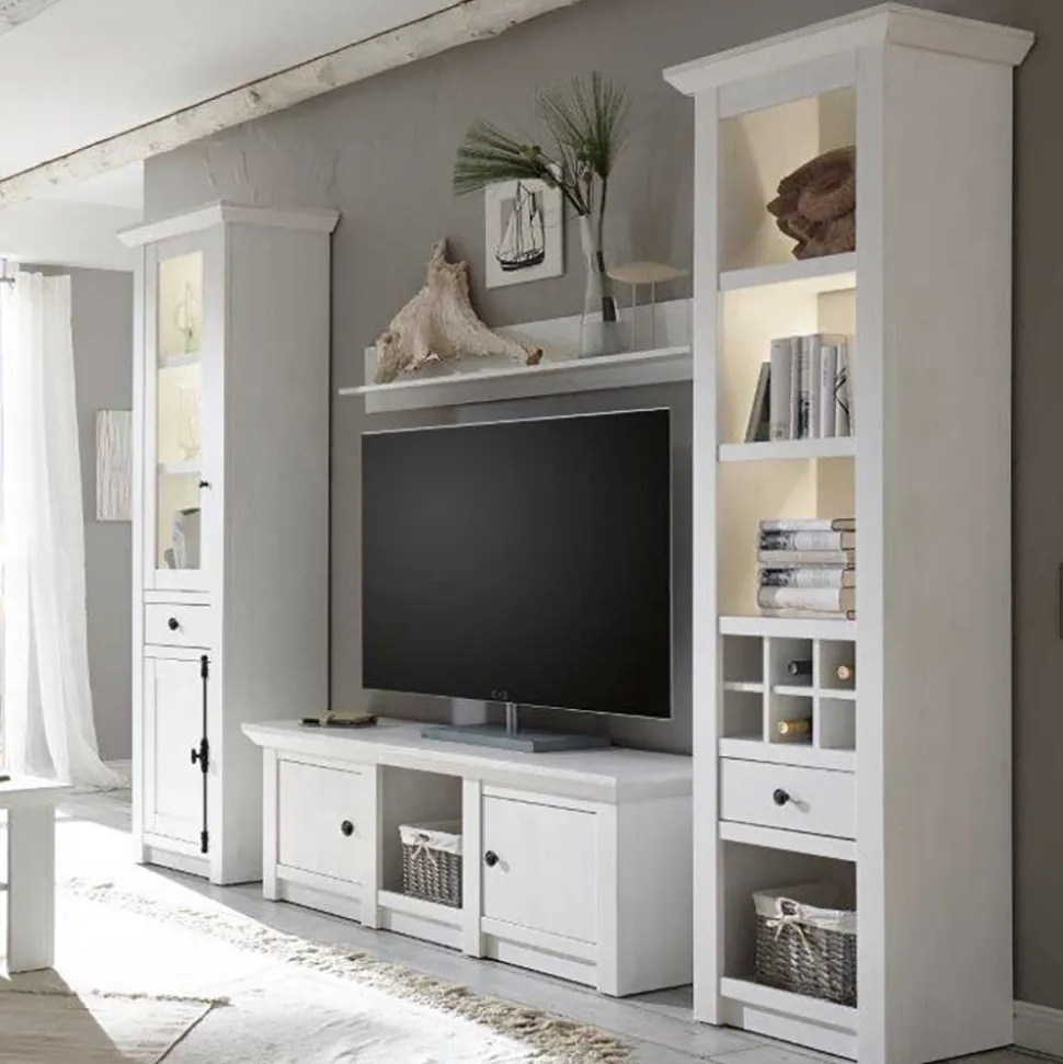 Landhaus Wohnzimmer Möbel in Weiß - Chelles (vierteilig)