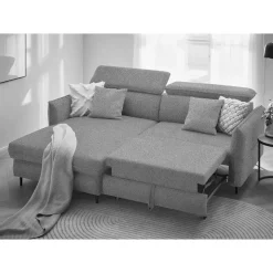 L-Design Bettsofa in Taupe Stoffbezug - Gravanti