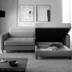 L-Design Bettsofa in Taupe Stoffbezug - Gravanti
