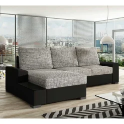 L-Design Schlafcouch in Beigegrau und Schwarz - Rosch