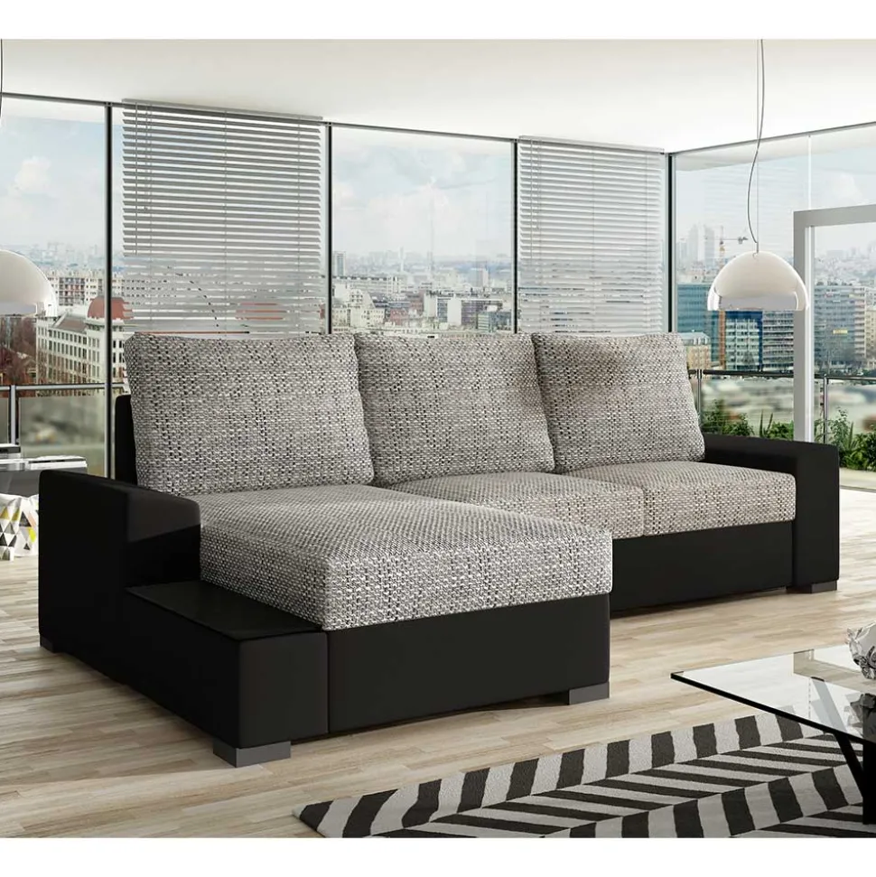 L-Design Schlafcouch in Beigegrau und Schwarz - Rosch