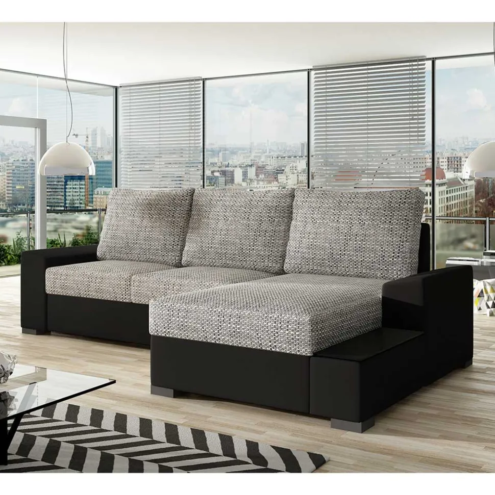 L-Design Schlafcouch in Beigegrau und Schwarz - Rosch