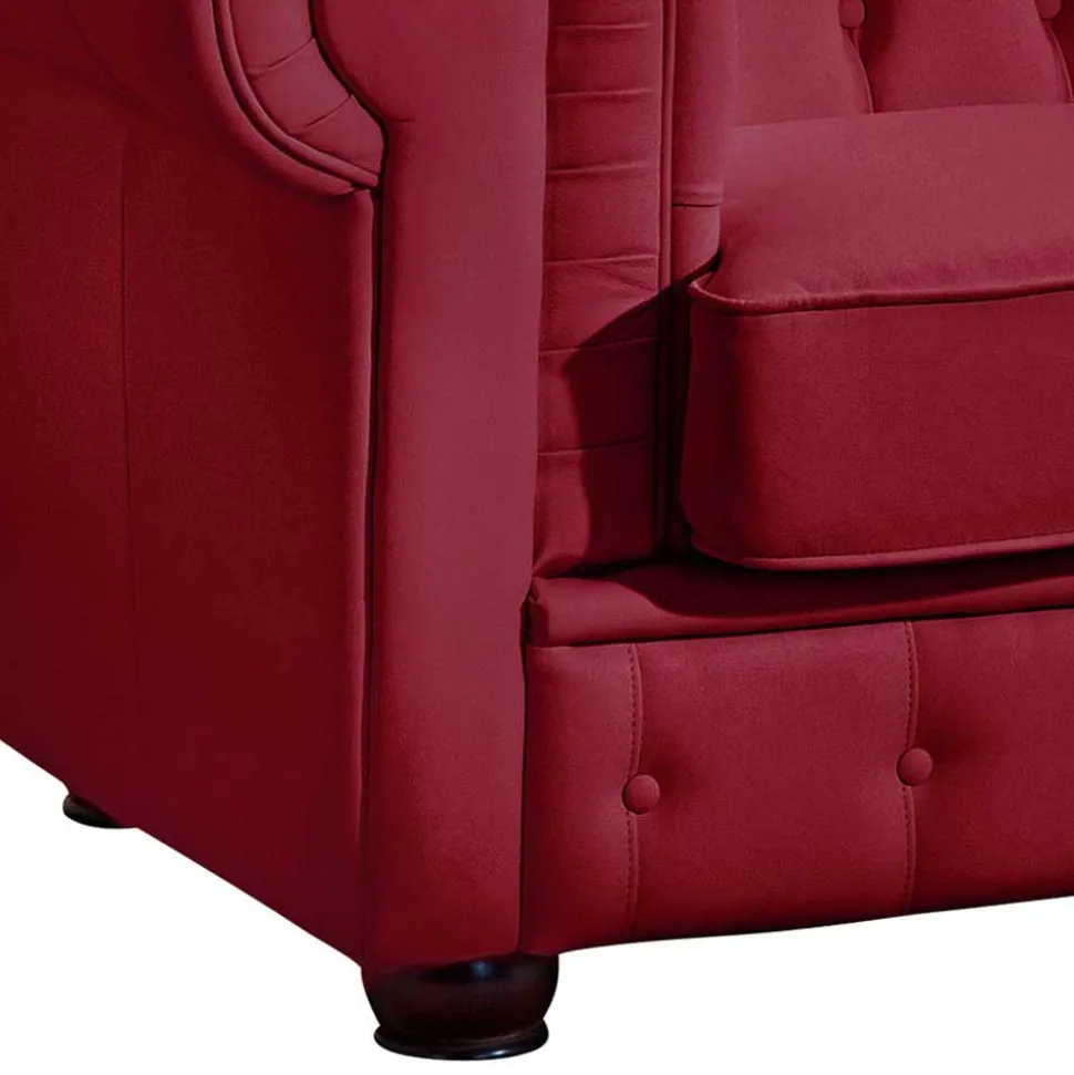 Leder Dreisitzer in Rot - Chesterfield Style - Geoloro