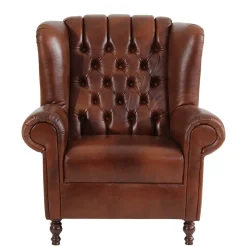 Leder Ohrensessel in Braun Chesterfield - Karim