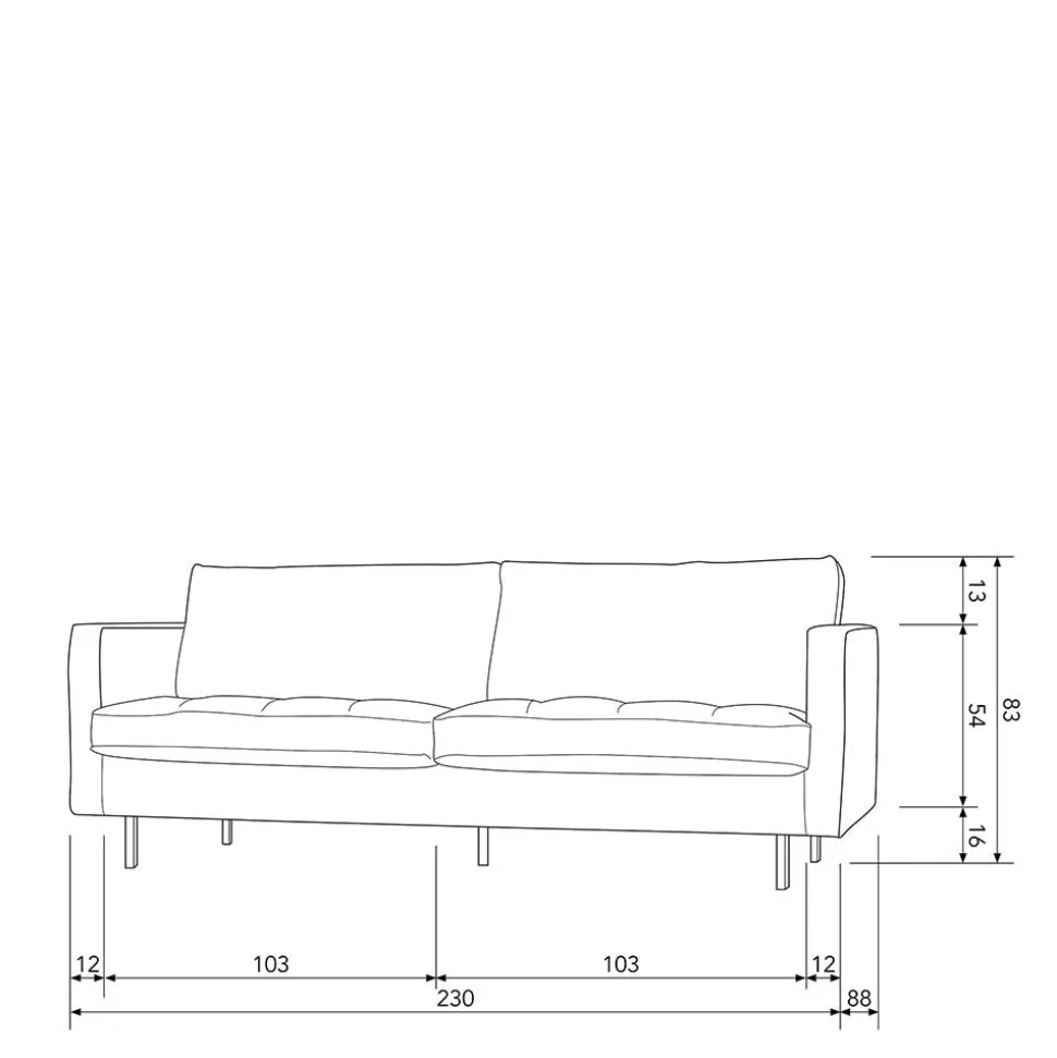 Leder 3-Sitzer Couch in Braun Cognac - Eterna