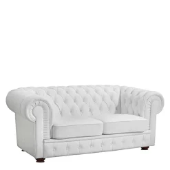 Ledersofa in Weiß - Chesterfield Look - Dossera