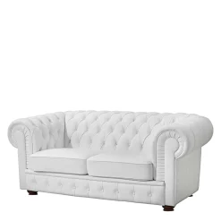 Ledersofa in Weiß - Chesterfield Look - Dossera