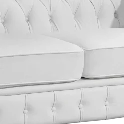 Ledersofa in Weiß - Chesterfield Look - Dossera