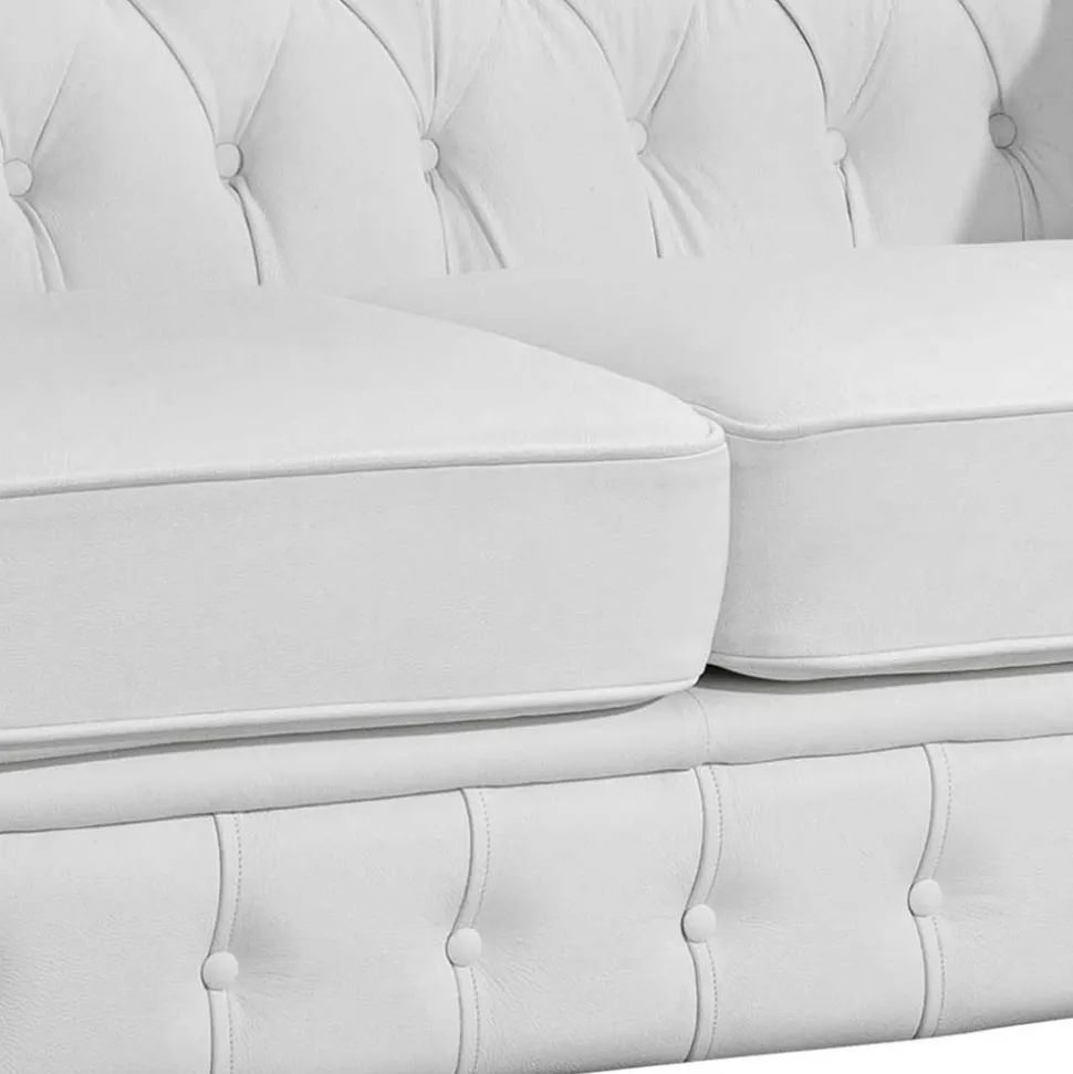 Ledersofa in Weiß - Chesterfield Look - Dossera