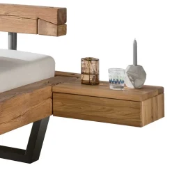 Loft Balkenbett mit 2 Hänge-Nachttischen Basiclicata aus Wildeiche (dreiteilig)