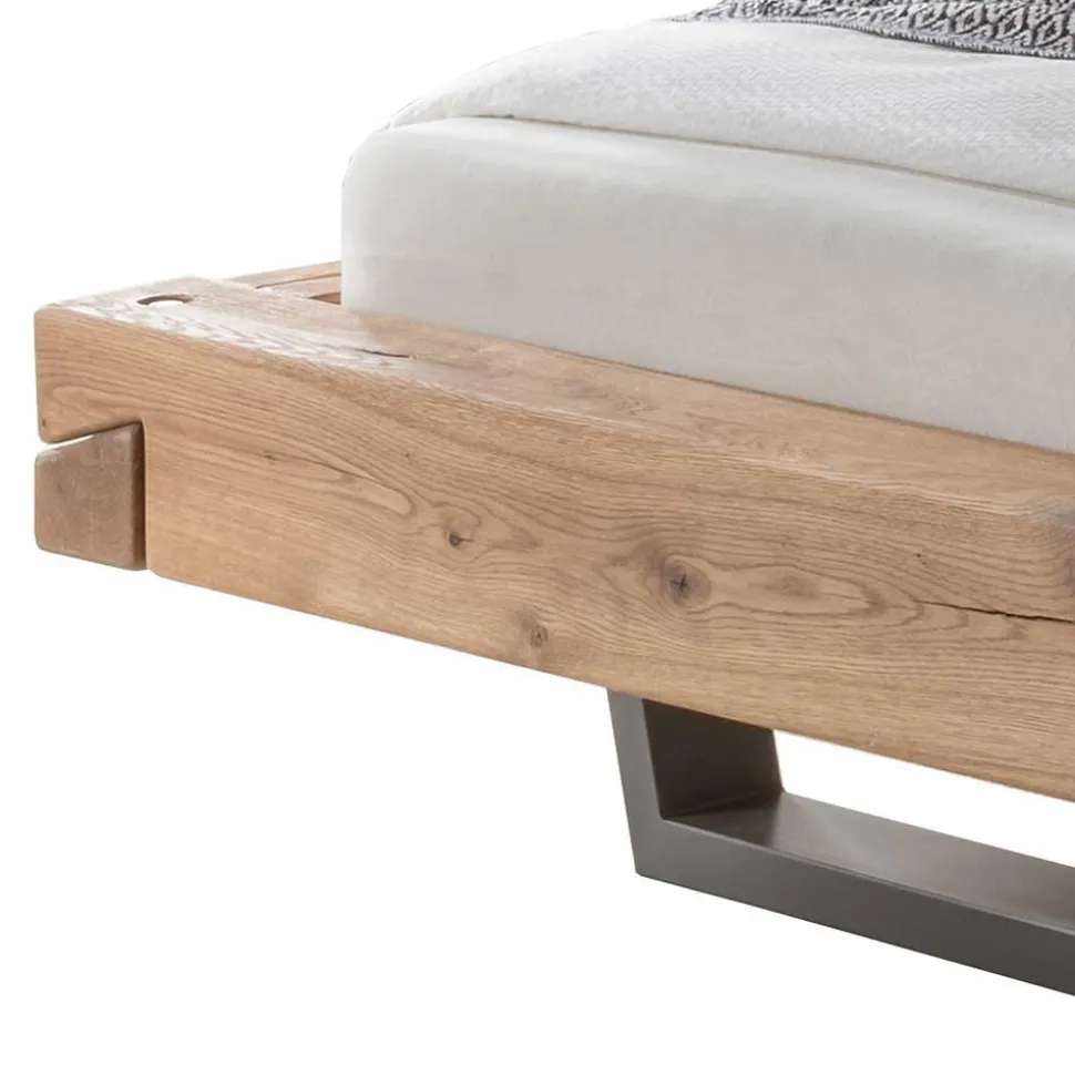 Loft Balkenbett mit 2 Hänge-Nachttischen Basiclicata aus Wildeiche (dreiteilig)