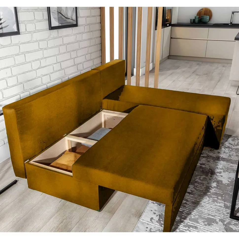L-Schlafsofa in Senfgelb Velours - Xantra