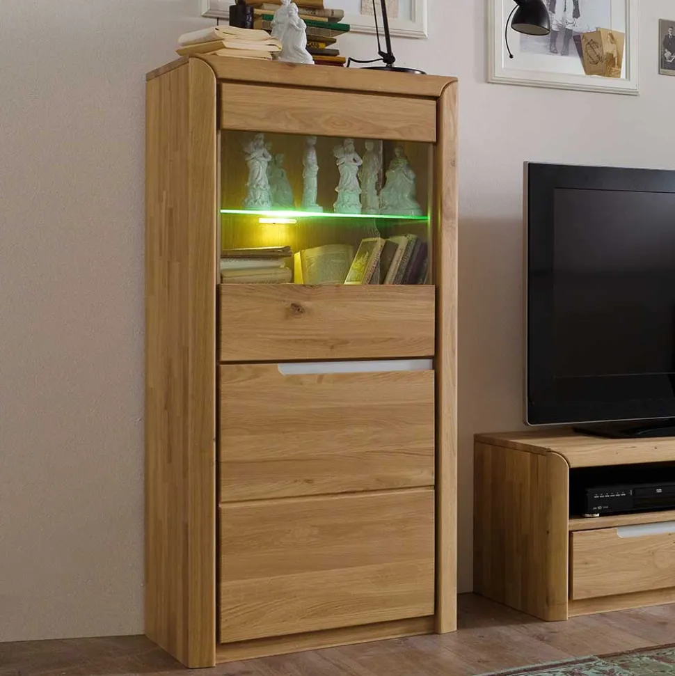 Massiv Vitrine Croconia aus Wildeiche Bianco