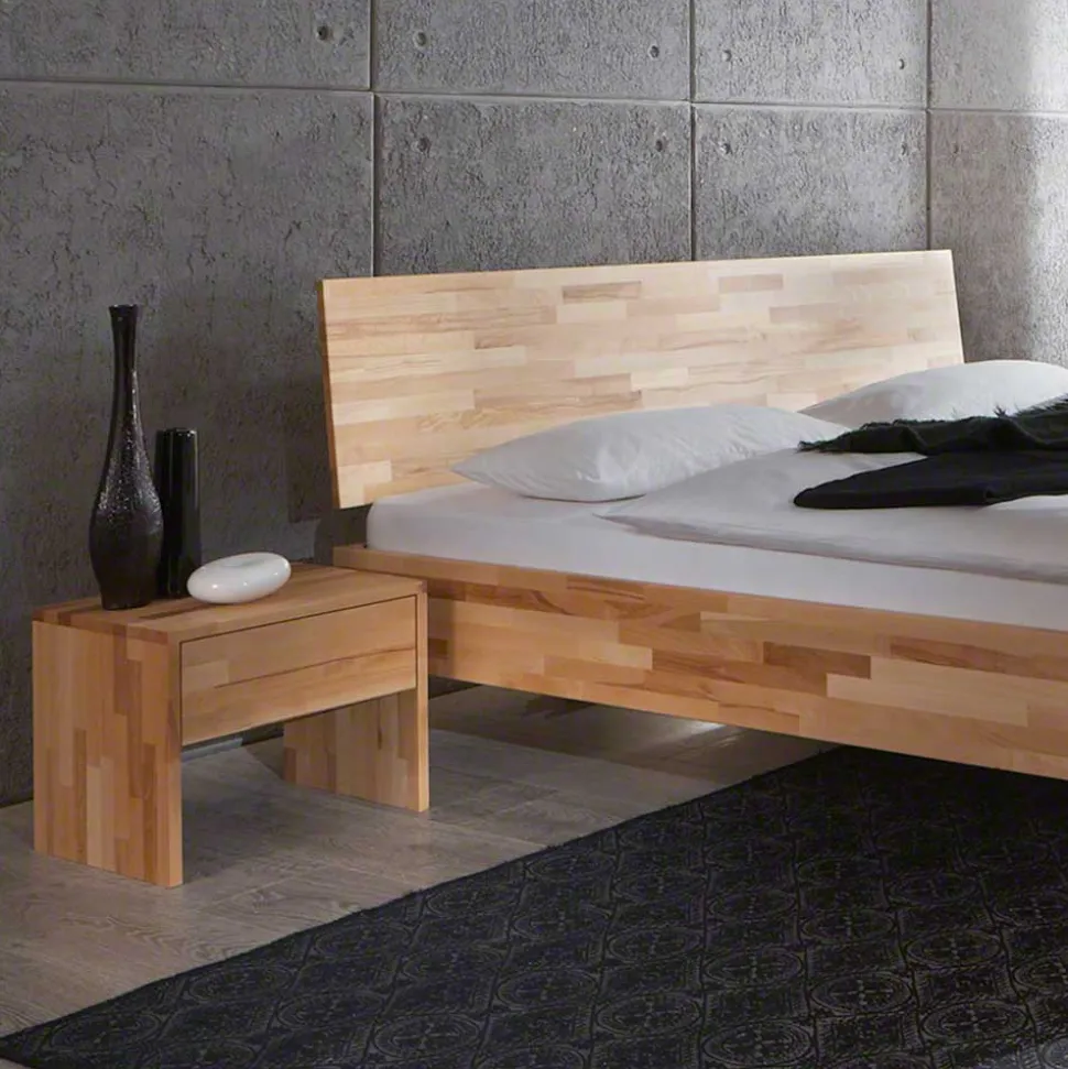 Massivholz Doppelbett Acientra aus Kernbuche geölt (dreiteilig)
