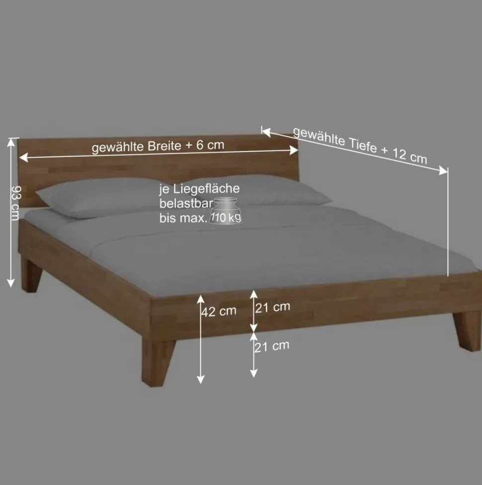 Massivholz Doppelbett Acientra aus Kernbuche geölt (dreiteilig)