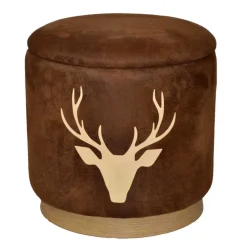 Microfaser Hocker in Braun mit Hirsch Kopf - Arnhild