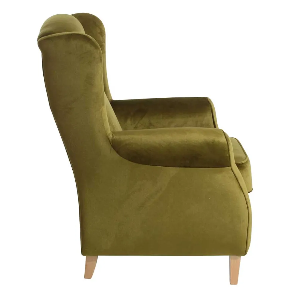 Modern Country Sessel in Oliv Grün Samtvelours - Davork