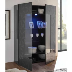 Moderne Hochglanzvitrine in Anthrazit - Kuriasna