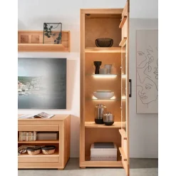 Moderne 1-türige Vitrine aus Kernbuche geölt - Sarosca