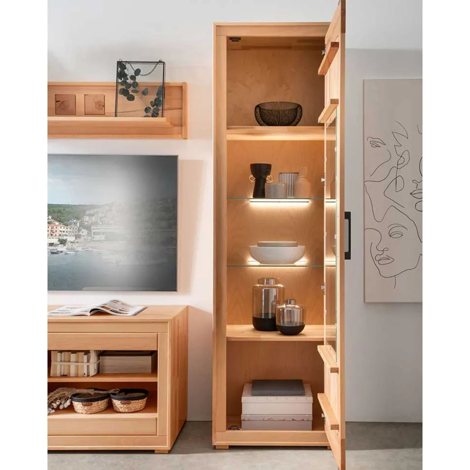 Moderne 1-türige Vitrine aus Kernbuche geölt - Sarosca