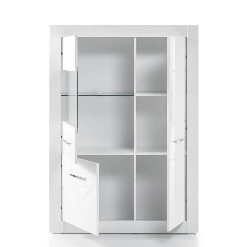 Moderne Wohnkombination in Hochglanz Weiß Yulis 315cm breit (vierteilig)