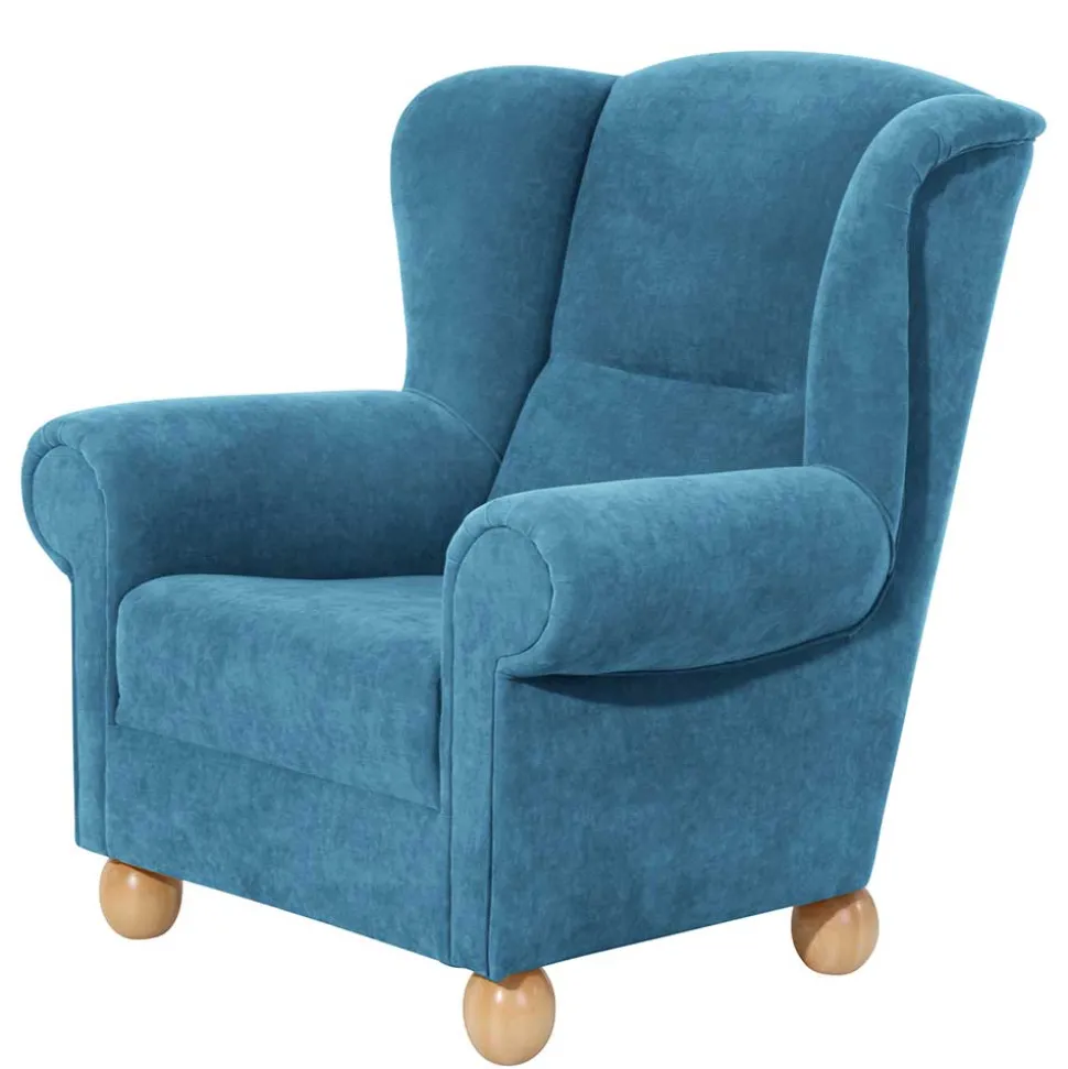 Moderner Ohrensessel in Petrol Velours - Lewis