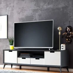Moderner TV Unterschrank in Weiß & Grau - Vadids