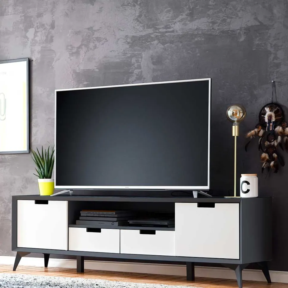 Moderner TV Unterschrank in Weiß & Grau - Vadids