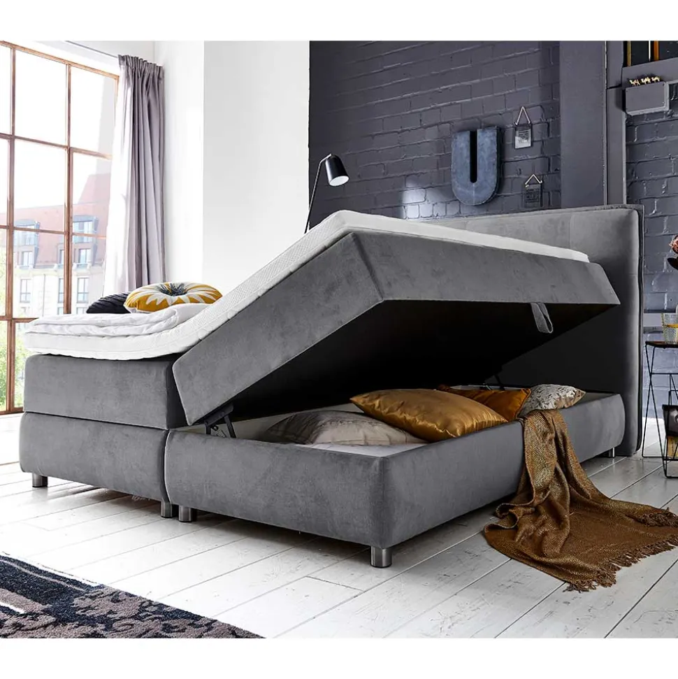 Modernes Stauraum-Boxspringbett in Anthrazit - Zavagossa