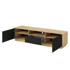 Modernes TV Lowboard in Schwarz & Wildeiche Optik - Ilunas