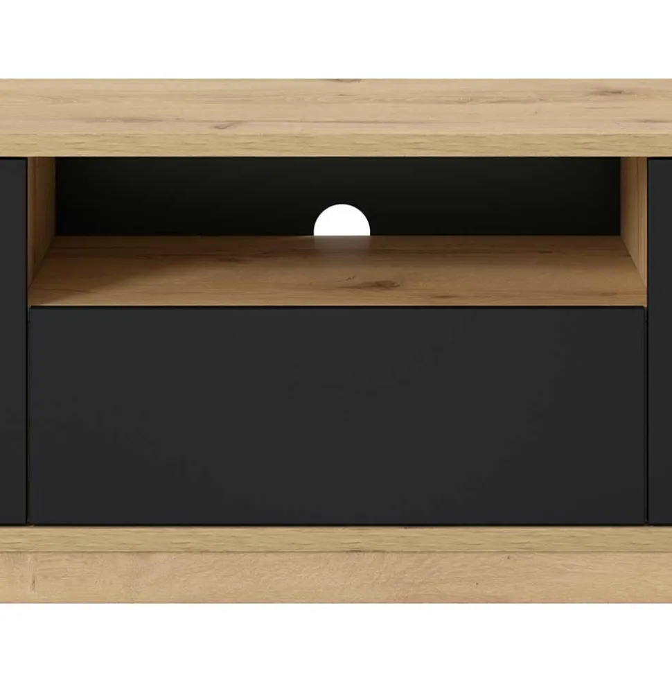 Modernes TV Lowboard in Schwarz & Wildeiche Optik - Ilunas