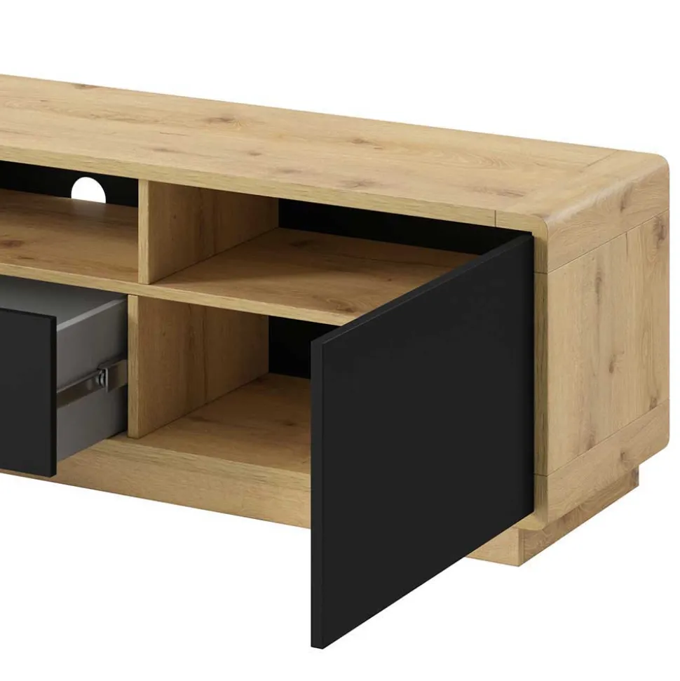 Modernes TV Lowboard in Schwarz & Wildeiche Optik - Ilunas
